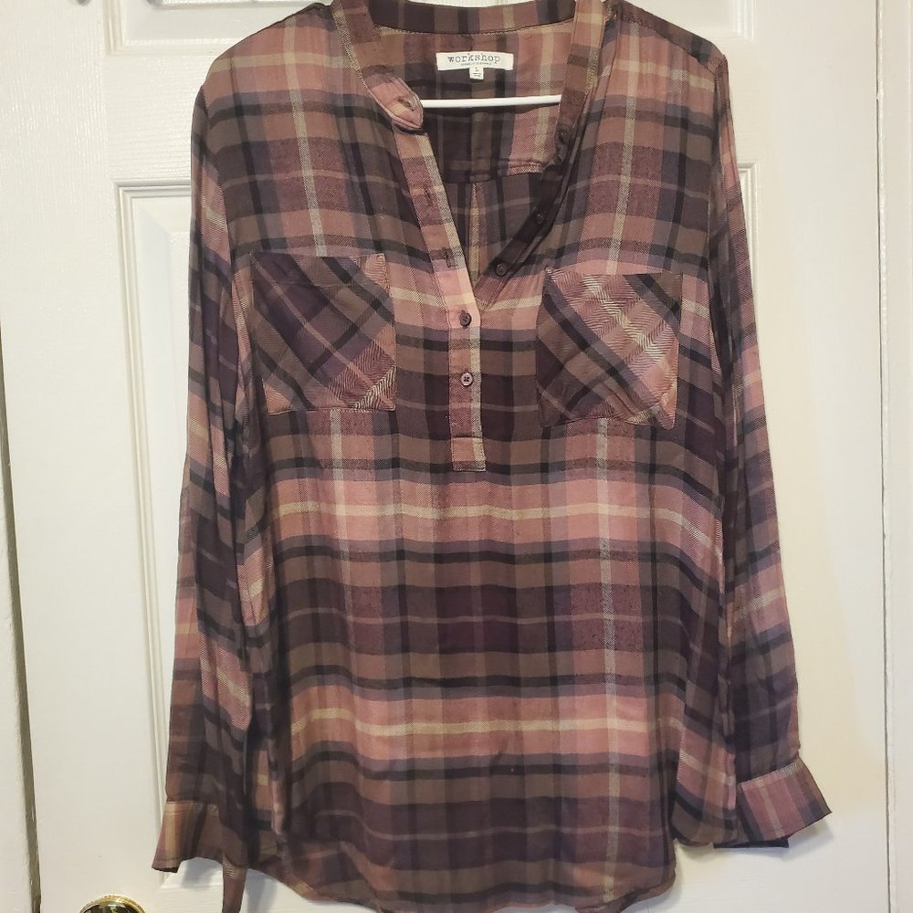Workshop Republic Clothing Brand Eggplant Plaid Top